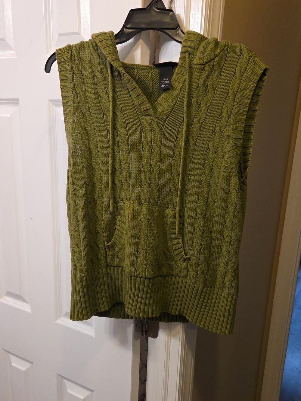 Lane Bryant Olive Green Cable Knit Hooded Vest